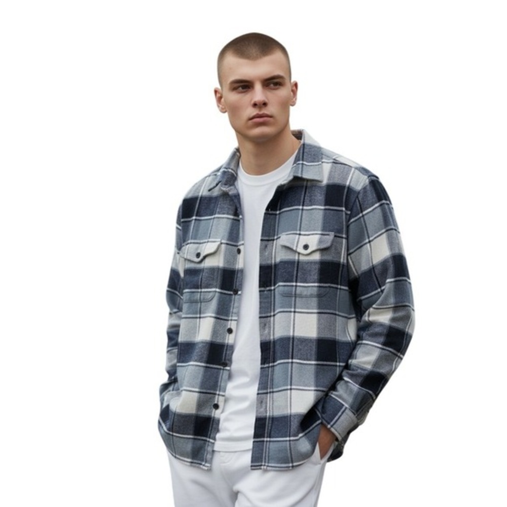 American Eagle Blue White Plaid Flannel Shirt Medium‎ 100% Cotton Long Slve NWOT